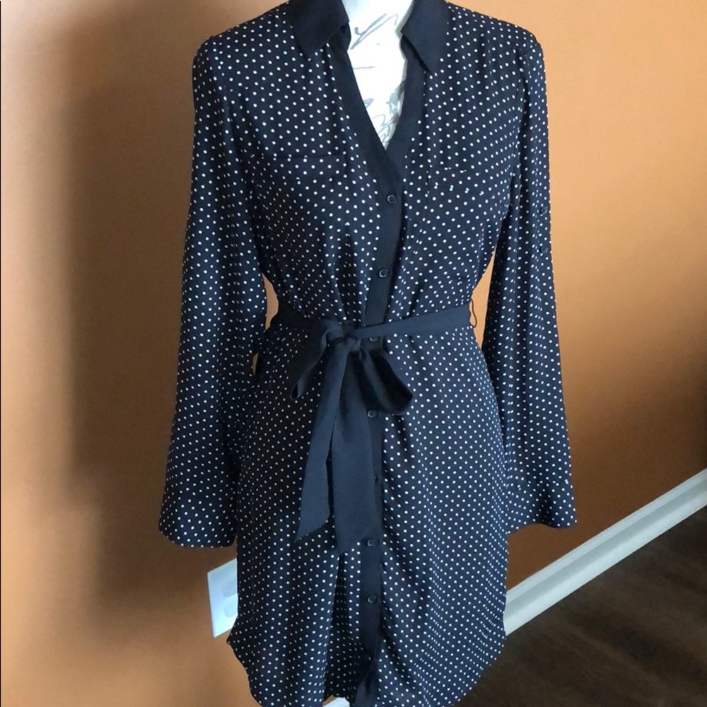 EXPRESS PORTOFINO BLACK & WHITE POLKA DOT SHIRT DRESS SIZE SMALL